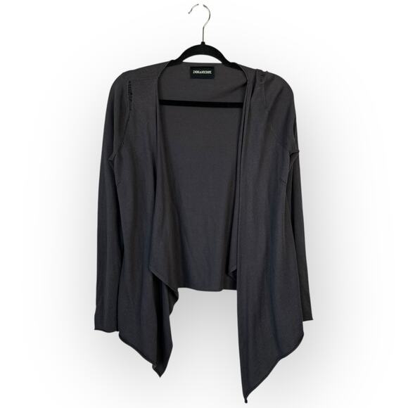 ZADIG & VOLTAIRE Daphnee Cashmere Blend Cardigan Size Small Gray Distressed - Picture 1 of 10